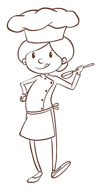 A simple sketch of a female chef | Free Vector #Freepik #freevector #woman-chef #lady-chef #girl-cooking #chef-girl Chef Drawing, Girl Drawing Easy, Simple Sketch, Female Chef, Drawing Body Poses, Girl Cooking, Beauty Art Drawings, Simple Girl, Sketches Easy