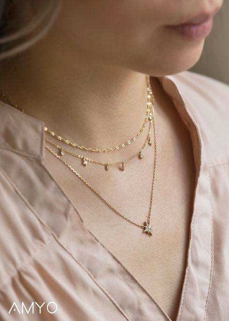 Perfect Layered Necklace Always, O Collection, Stella Crystal Layered Trio... #pendant #trendy #necklaces Layered Necklaces Gold Indian, Angel Priya, Three Chain Necklace, Diamond Necklace Jewelry, Three Necklaces, Multi Necklace, Layered Choker Necklace, Solitaire Necklace, Layered Necklace Set