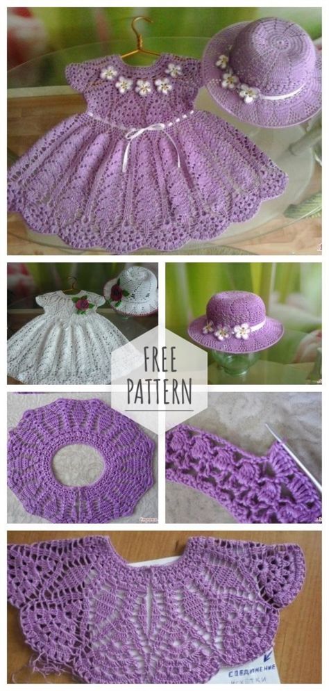 Set for the little princess free pattern Pie Crochet, Crochet Baby Girls, Crochet Baby Dress Free Pattern, Girls Frocks, Crochet Baby Sweater Pattern, Crochet Baby Girl Dress, Baby Dress Pattern, Crocheted Dress, Crochet Baby Dress Pattern