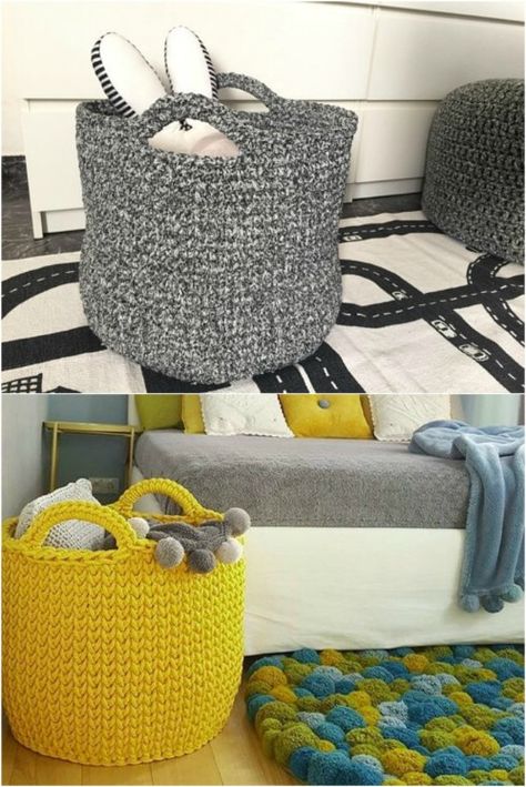 Extra Large Crochet Basket - 13 DIY Laundry Baskets And Hampers That Make Organizing Laundry Quick And Easy #diy #baskets #hampers #laundry Diy Large Basket, Laundry Hamper Diy, Large Crochet Basket, Organize Laundry, Hamper Diy, Crochet Planter, Diy Laundry Basket, Organizing Laundry, Crochet Basket Pattern Free