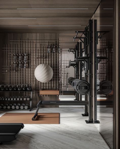 GYM CONCEPT IN A COUNTRY HOUSE :: Behance Small Gym Room, Gym Ideas Home, Small Home Gym Design, Gym Architecture, Fitness Center Design, Small Home Gym Ideas, Luxury Home Gym, Boutique Gym, Dream Home Gym