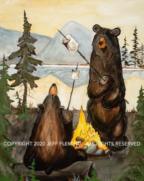 October Sunset, Camping Illustration, Black Bears Art, Bear Paintings, Charcoal Drawings, Bear Illustration, Bear Pictures, Ink Drawings, Bear Art