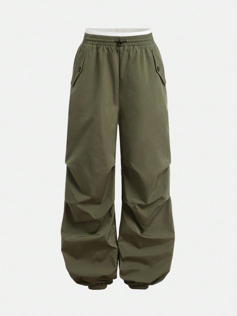 Teen Girls' Casual Cargo Pants With Drawstring Waist & Pockets, Olive Green Army Green    Woven Fabric Plain Jogger Non-Stretch  Teen Girls Clothing, size features are:Bust: ,Length: ,Sleeve Length: Green Cargos, Casual Cargo Pants, Olive Green Pants, Green Pants, Casual Girl, Teen Girls, Girls Clothing, Fashion Online Shop