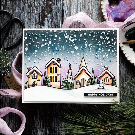 Doodling with Debby: Watercolored Winter Scene - Simon Says Stamp Blog Zig Markers, Zentangle Christmas, Christmas Card Tutorials, Painted Christmas Cards, Xmas Art, Simon Says Stamp Blog, Christmas Card Art, Winter Watercolor, Watercolor Christmas Cards