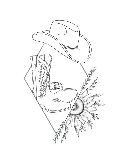 Tattoo Western Style, Farm Life Tattoo Ideas, Cowboy Boots With Sunflowers Tattoo, Tattoos For Women Sleeve Arm, Boho Cowgirl Tattoo, 12:10 Tattoo, Country Boot Tattoos For Women, Unique Medium Tattoo Ideas, Cowboy Hat And Boots Tattoo Design