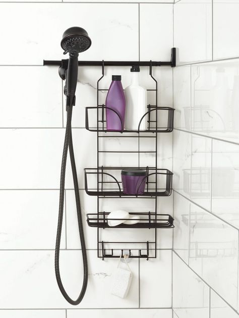 15 simple, creative bathroom organization + storage ideas: Shelves in the shower. Shower Caddy Ideas, Bathroom Shower Organization, Top Bathroom Design, Bathroom Storage Solutions, Shower Storage, Porta Shampoo, Creative Bathroom, Shower Organization, Shower Shelves