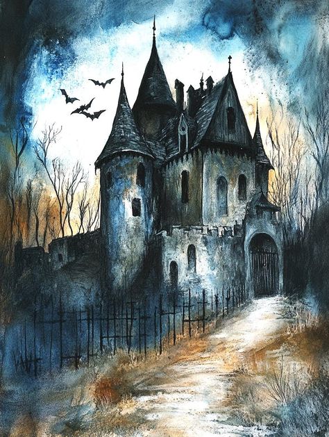 Eerie picture of a haunted castle -  printed on rice paper. Haunted House Art, Tiny Castle, Spooky Castle, Haunted Castles, Castle Clipart, Vampire Castle, Halloween Castle, Spooky Castles, Castle Background