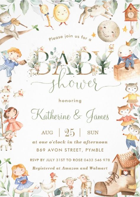 Nursery Rhyme Art, Mom Inspo, Baby Shower Neutral, Neutral Invitation, Nursery Rhyme Theme, Cole Baby, Vintage Storybook, Baby Brunch, Moon Baby Shower