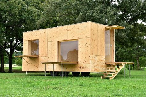 kengo kuma develops timber mobile home for a nomadic lifestyle Plywood House, Mobile Living, Home Snow, Kengo Kuma, Japanese Architect, Micro House, Trailer Home, Mobil Home, Snow Peak