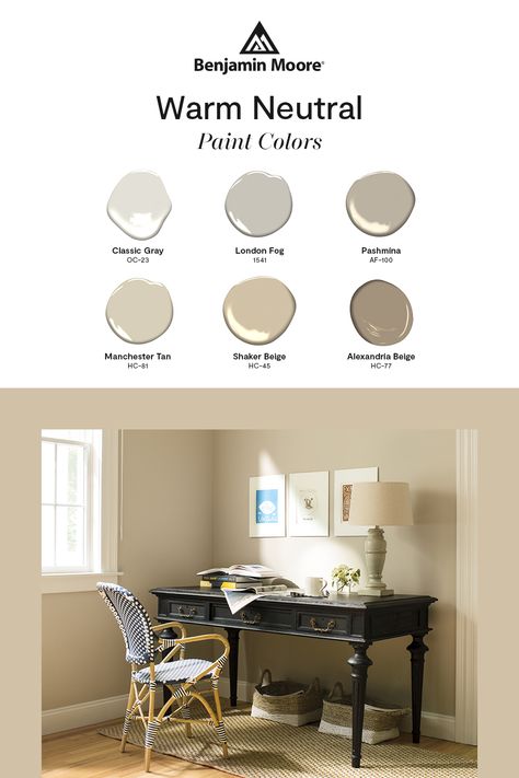 Cozy up to these warm neutral paint colors from Benjamin Moore. Benjamin Moore Paint Colors Greige, Benjamin Moore Light Brown, Best Taupe Paint Color Benjamin Moore, Benjamin Moore Smoky Taupe, Warm Neutral Paint Colors Benjamin Moore, Mocha Cream Benjamin Moore, Feather Down Benjamin Moore, Benjamin Moore Beige Colors, Benjamin Moore Warm Neutrals