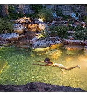 Bing Videos Pond Kits, Natural Swimming Ponds, Pond Waterfall, Swimming Pond, Backyard Water Feature, Natural Swimming Pools, Piscina Natural, Natural Swimming Pool, Backyard Lighting