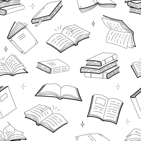 Open Book Drawing, Book Doodle, Books Vector, Pattern Doodle, Book Vector, Book Outline, Book Pattern, Doodle Books, Book Background