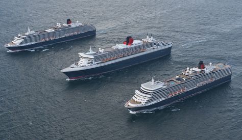 Queen Mary 2 and Her Sister Ships Sail to Southampton, UK Queen Mary 2 Cruise, Cunard Ships, Cunard Cruise, Great Lakes Ships, Cunard Line, Cruise Holidays, Cruise Liner, Boats Luxury, Cruise Ships