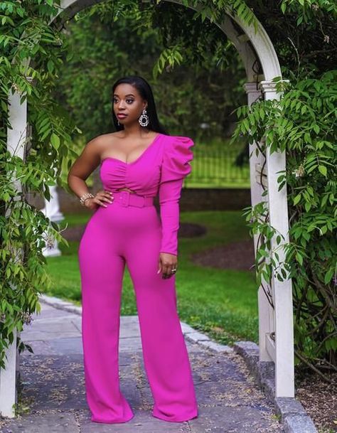 High Tea Party Outfit, Jumpsuit Outfit Party, Pink Jumpsuits Outfit, Hot Pink Jumpsuits, Grad Outfits, White Dress Outfit, Best African Dresses, Short African Dresses, Classy Outfits For Women