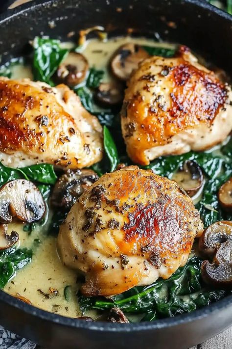 Fresh Spinach Dinner Recipes, Mushroom Low Carb Recipes, Chicken With Spinach And Mushrooms In Creamy Parmesan Sauce, Keto Oven Recipes, Chicken Spinach And Mushroom Low Carb Oven Dish, Chicken Spinach And Mushroom Low Carb, Chicken Spinach Mushroom Low Carb, Best Low Carb Chicken Recipes, Chicken Keto Recipes Easy