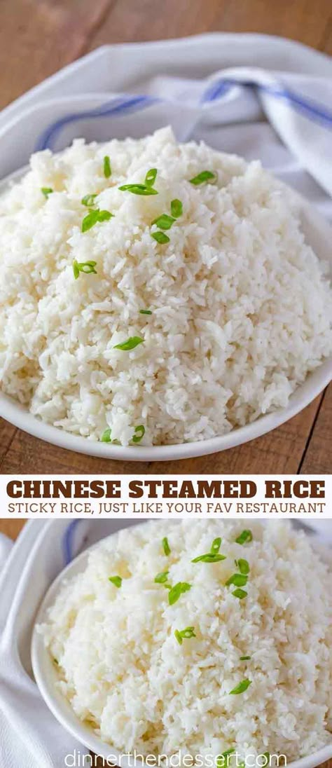 Chinese Steamed Rice is incredibly easy to make on your stovetop, and the PERFECT side to serve with just about any recipe! #dinner #Chinese #takeout #copycat #rice #dinnerthendessert Chinese Steamed Rice, Chinese Rice Recipe, Dinner Chinese, Damien Rice, Dinner Then Dessert, Asian Rice, Asian Dinners, Chinese Vegetables, Chinese Rice