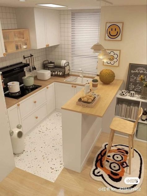 Tiny Kitchen Design, Colorful Minimalist, Interior Dapur, Interior Design Kitchen Small, تصميم داخلي فاخر, Aesthetic Kitchen, Small Kitchen Decor, Kitchen Interior Design Decor, Kitchen Room Design