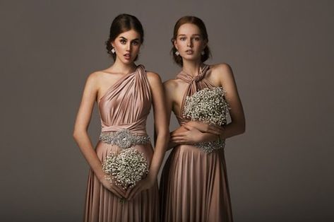 Convertible Two in One Wedding Dresses | Multi-style Bridesmaid Dresses | #wedding #bridesmaids #dress | Confetti.co.uk Wedding Guest Men, Rose Gold Wedding Inspiration, Rose Gold Bridesmaid Dress, Rose Gold Bridesmaid, Gold Wedding Inspiration, Gold Bridesmaid Dresses, Gold Bridesmaids, Dresses Elegant, 여자 패션