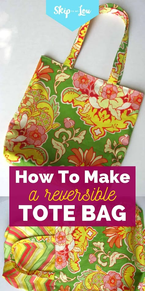 Here is a simple tote bag pattern that will show how to make a super cute tote. The best part it is reversible! #sewing Small Tote Bag Pattern, Shopping Bag Pattern, Simple Tote Bag, Tote Bag Pattern Free, Reversible Bag, Tote Bag Tutorial, Bags To Sew, Reversible Tote Bag, Simple Tote