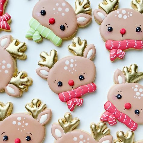 Reindeer Sugar Cookies Decorated, Reindeer Cookies Decorated, Reindeer Sugar Cookies, Pink Christmas Cookies, Rudolph Cookies, Royal Cookies, Decorator Frosting, Reindeer Cookies, Ginger Boy