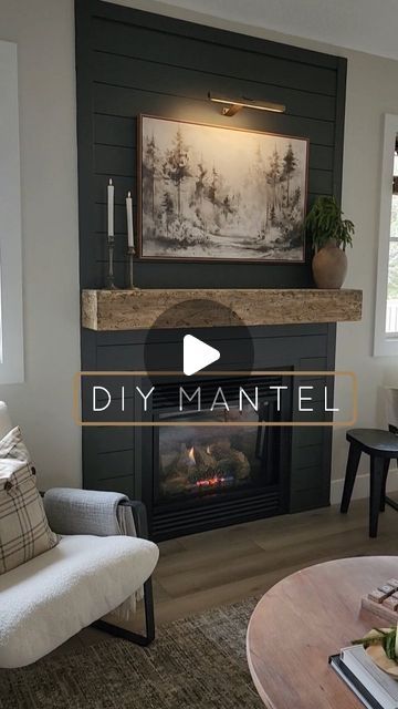 Shiplap Fireplace With Crown Molding, Electric Fireplace Mantels Ideas, Black Shiplap Behind Tv, How To Install Shiplap Over Brick Fireplace, Shiplap Fireplace No Mantel, Shiplap Fireplace Color Ideas, Diy Tv Mantle, Beadboard Fireplace Wall, Blue Shiplap Fireplace