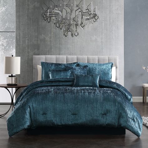 Galway 7-Piece Queen Comforter Set - Blue Velvet Comforter, Blue Comforter Sets, Blue Comforter, Twin Comforter Sets, American Signature Furniture, Twin Comforter, Value City Furniture, King Comforter Sets, Bedding Stores