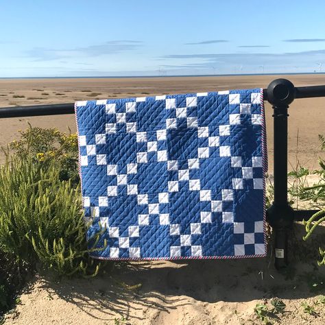 Penmon Point Quilt Pattern - Etsy Navy Blue Quilts Pattern, Blue And Cream Quilts, Blue Irish Chain Quilt, Navy And White Quilt, Quilt Pattern Beginner, Two Color Quilts Patterns Free, Double Irish Chain Quilt Pattern, 2 Color Quilts, Simple Quilt Pattern