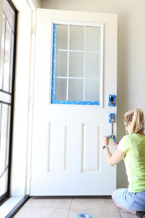 How To Paint A Front Door {Without Removing It} - Classy Clutter How To Paint Front Door, Bedroom Door Painting, Brick House Front Door Colors, Paint A Door, Painted Exterior Doors, White Front Door, Door Painting, White Molding, Garage Door Design