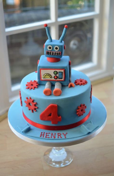 Robot birthday cake - Robot Theme Cake, Robot Cake Ideas, Robot Birthday Cake, Robot City, Bunny Birthday Theme, Robot Cake, Moana Birthday Cake, Baileys Cake, Robot Birthday Party