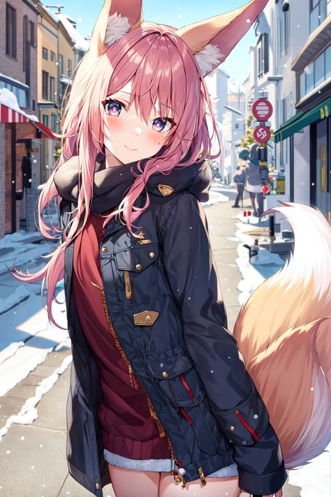 Fox Anime Character, Anime Fox Woman, Anime Fox Female, Ava Marie, Cherry Blooms, Pokemon Gijinka, Fox Girl, Oc Ideas, Anime Wall Art