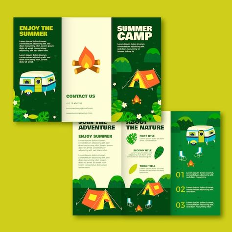 Tourism Brochure Design, Camp Brochure, Brochure Examples, Trifold Brochure Design, Paper Toys Template, Leaflet Design, Flyer Layout, Enjoy Summer, Trifold Brochure