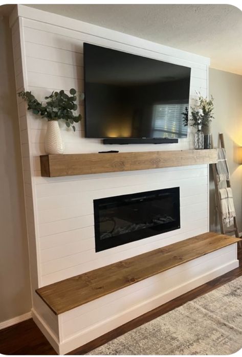 Built In Electric Fireplace, Build A Fireplace, Fireplace Tv Wall, Fireplace Built Ins, Living Room Decor Fireplace, Flat Screen Tv, Faux Fireplace, Fireplace Remodel, Diy Fireplace