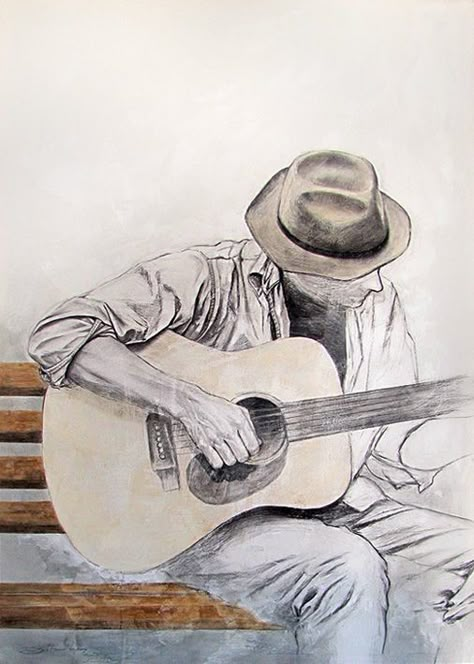 Guitar Sketch, Guitar Drawing, Music Drawings, Guitar Art, Pencil Sketches, Pencil Art Drawings, Pencil Sketch, Pencil Art, A Drawing