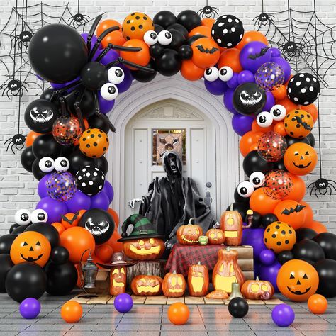 Balloon Arch Alternative, Halloween Party Deko, Halloween Balloon Arch, Outdoor Halloween Party Decorations, Halloween Balloon Garland, Adult Halloween Party Decorations, Halloween Balloons Decorations, Link Balloons, Orange Confetti