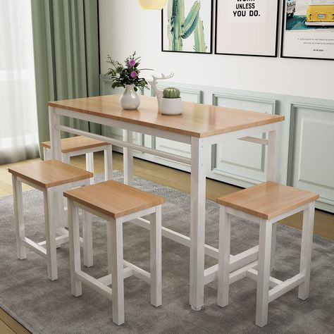 PRICES MAY VARY. Mdf 5 PIECE DINING TABLE SET: Our 5 pieces dining table set includes 1 counter height table and 4 stools. This bar styled dining table set can be used as an indoor bar table set, compact dining table set, pub table set, breakfast nook table set, dining room table set. SUPER STURDY & STABLE CONSTRUCTION: Prime quality MDF solid wood board and metal legs construction keeps the counter height dining table set durable and sturdy for a long lifespan. Besides, the horizontal post in t Breakfast Table And Chairs, Kitchen Breakfast Table, Small Breakfast Table, Compact Dining Table, Counter Height Dining Table Set, Modern Bar Table, Industrial Style Dining Table, Breakfast Nook Table, Bar Table Set