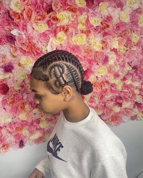 Dollar Sign Cornrows, Braids With Money Sign, Stitch Braids Into Bun With Design, Money Sign Braids, Braided Buns Hairstyle, 4 Cornrows Braids, Bhaddie Hairstyle, Cute Cornrows, Hairstyle For Black Women