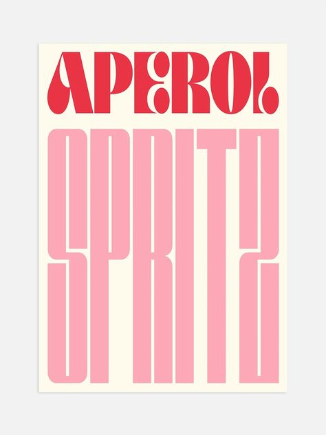 Aperol Spritz Typography Art  Stunning typography art featuring the iconic Aperol Spritz cocktail. Perfect for summer cocktail parties, home bars, and more! #AperolSpritz #CocktailParty . #Different_Design_Aesthetics #Pink_Red_White_Aesthetic #Red_And_Pink_Graphic_Design #Pink_And_Red_Prints Summer Cocktail Party Decor, Aperol Spritz Poster, Poster To Print, Pink Branding, Bar Cart Prints, Inspiration Typographie, Pink Illustration, Bar Cart Print, Contemporary Typography