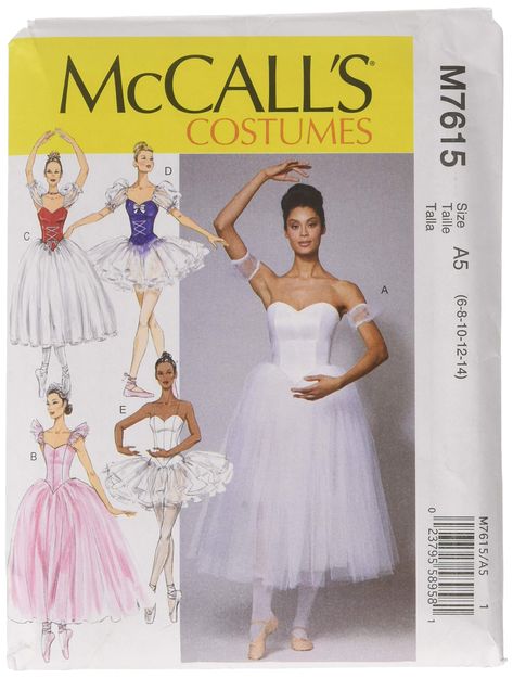 PRICES MAY VARY. Includes (1) kit with pattern pieces and sewing instructions. Sewing pattern creates costume that fits A5 Size (6-8-10-12-14). This women's ballet or dress pattern comes with boned bodice and skirt options as well as sleeve variations for you to sew a beautifully customized ballet costume. This ballet costume for women is a great fit for Halloween, cosplay, or performance and is perfect for anyone wanting to practice their sewing skills. And your own little touches to this balle Halloween Costume Sewing Patterns, Ballerina Costume, Free Pdf Sewing Patterns, Costume Sewing Patterns, Corset Pattern, Sewing Lingerie, Ballerina Dress, Make Your Own Clothes, Boned Bodice