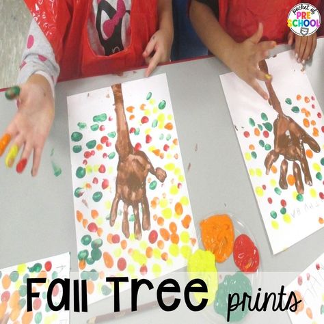 Fall tree prints plus Fall math, literacy, fine motor, art, sensory, and dramatic play activities for your preschool, pre-k, and kindergarten classroom. Fall Themed Activities, Autumn Preschool Theme, Dramatic Play Activities, Pocket Of Preschool, Motor Art, Fall Preschool Activities, Fall Math, K Crafts, Fall Kindergarten