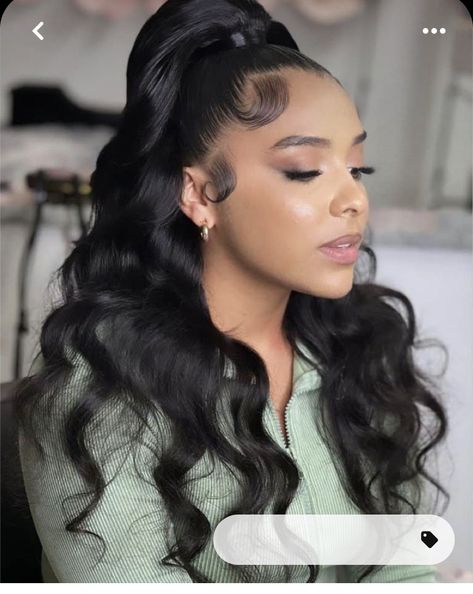 How To Do A High Half Ponytail, Half Up Half Down Wedding Hair Black, Down Hairstyles For Black Women, Black Bridesmaids Hairstyles, Hair Black Women, Sleek Ponytail Hairstyles, Sew In Hairstyles, Prom Hair Down, Half Up Half Down Hairstyles