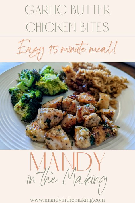 Garlic Butter Chicken Bites — Mandy in the Making | Meals & More on YouTube Mandy In The Making Recipes, Mandy In The Making, Garlic Butter Chicken Bites, Butter Chicken Bites, Dinner Rotation, Garlic Butter Chicken, Turkey Dinner, Chicken Bites, Supper Recipes