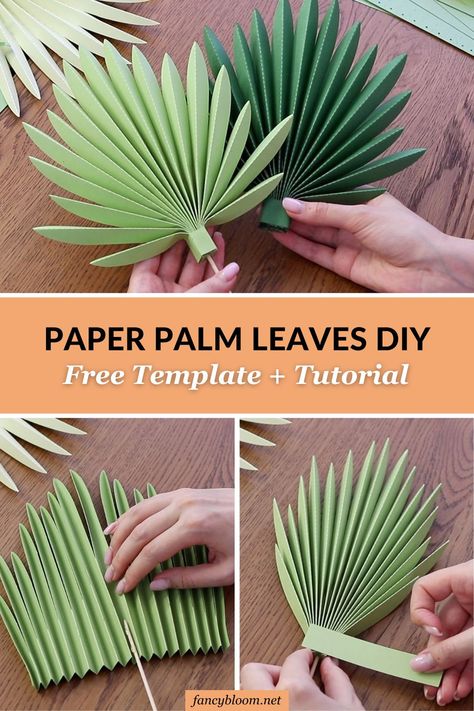 How To Make Paper Palm Leaves DIY (+ FREE Template) - FancyBloom 16 Leaves Diy, Paper Dahlia, Large Paper Flowers, Paper Leaves, Leaf Template, Paper Flower Backdrop, Paper Flowers Craft, Paper Flower Tutorial, Make Paper