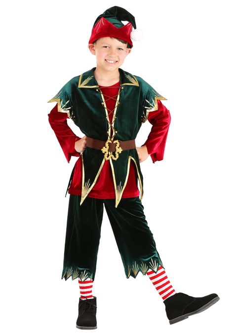 PRICES MAY VARY. Polyester Shirt: 95% polyester, 5% spandex; Pants: 93% polyester, 7% spandex Pullover shirt has round neckline, zigzag sleeve cuffs Vest has hook & loop fastener at back, decorative lacing in front Gold braid trim around all edges Pants have elastic waistband and gold accents on the uneven hem All your kiddo has to do to celebrate the spirit of the season this year is to get into this Kids' Holiday Elf Costume! Designed as a deluxe version of a Santa's elf inspired costume, this Elf Costume Ideas, Christmas Elf Costume, Boys Christmas Outfits, Elf Clothes, Elf Costume, Holiday Costumes, Christmas Costume, Green Vest, Santa's Elves