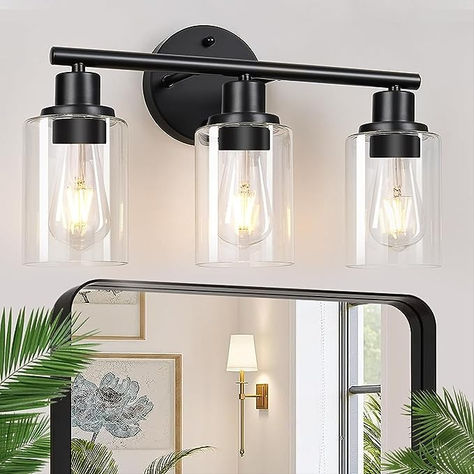 Black Bathroom Light Fixtures, Bathroom Lights Over Mirror, Black Bathroom Light, Modern Vanity Lighting, Black Vanity Bathroom, Matte Black Bathroom, Black Vanity Light, Light Fixtures Bathroom Vanity, Vanity Light Fixtures