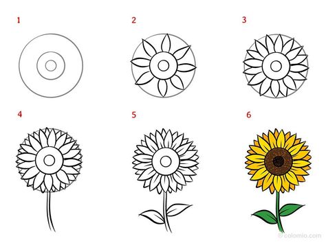 Sunflower Coloring, Floral Sketches, Simple Sunflower, Sunflower Coloring Pages, Whimsical Characters, Easy Flower Drawings, Sunflower Drawing, Flower Drawings, How To Make Drawing