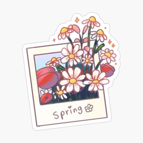 Get my art printed on awesome products. Support me at Redbubble #RBandME: https://www.redbubble.com/i/sticker/Polaroid-picture-bursting-with-colorful-spring-flowers-by-Mayarartsy/165355496.EJUG5?asc=u Spring Aesthetic Stickers, Aesthetic Naranja, Polaroid Stickers, Spring Icons, Illustration Challenge, Fantasy Character Names, Polaroid Picture, Pretty Stationery, Colorful Stickers