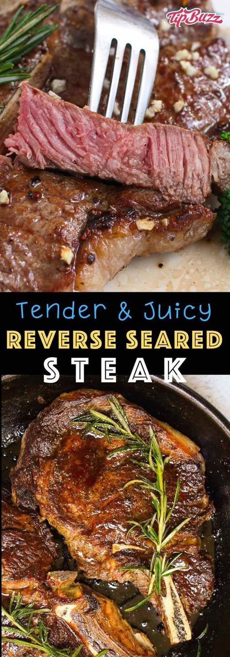 Reverse Sear a Steak - learn how to make the most tender and juicy steak using a reverse sear in the oven or on the grill #reversesear Cast Iron Steak Oven, Bacon Wrapped Filet Mignon, Steak Oven, Sear A Steak, Sear Steak, Reverse Sear Steak, Bacon Wrapped Filet, Steak In Oven, Pan Seared Steak