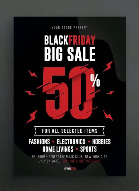 Black Friday Graphic, Black Friday Flyer, Black Friday Sale Poster, Black Friday Design, Promotional Design, Post Design, Visual Merchandising, Black Friday Sale, Big Sale