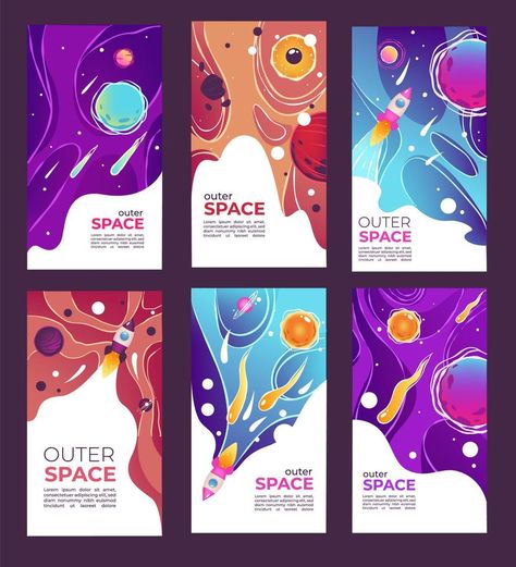 Outer space and universe covers with planets and rockets Space Typography Design, Couple Office, Space And Universe, Outer Space Design, Universe Poster, Universe Theme, Space Themes, Magazine Cover Page, Poster 2023