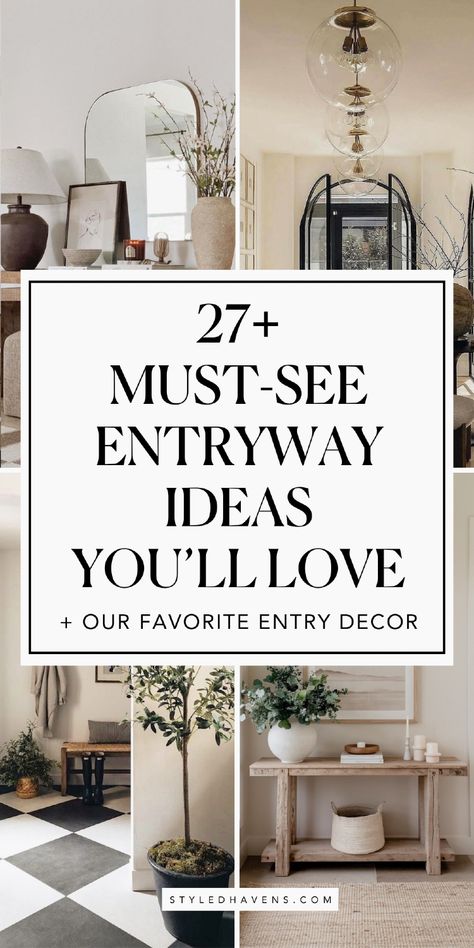 Searching for entryway ideas for your home? Whether your home entryway is small or really wide, you can implement these super stylish entryway decor ideas in ANY space! From entryway console tables to benches and beyond - these simple home decor tips will totally transform your space! (SAVE these entrance ideas to your interior design or home décor board for later!) Inside Entryway Decor, Traditional House Entryway, Entry Table Foyer, French Cottage Entryway Ideas, Long Mirror In Foyer Entryway, Decorating Front Entry Table, Entry Table Decor No Mirror, Big Entryway Decor, Fake Entryway Small Spaces